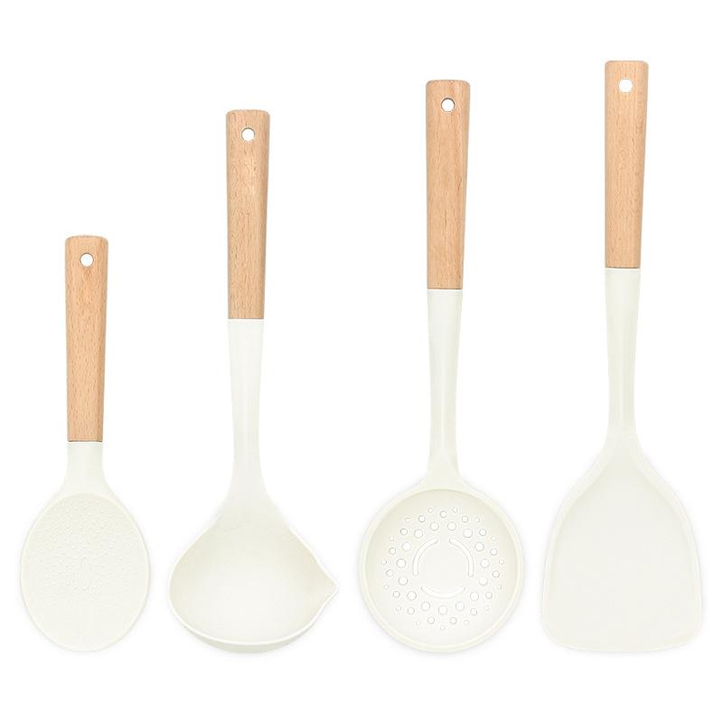 

Набор кухонных принадлежностей из силикона из 4 предметов с антипригарным покрытием Силиконовая лопатка Половник для супа Шумовка Кулинарные принадлежности для кухни 4pcs