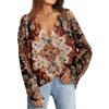Women's Fashion Long Sleeve Print V-Neck Button Loose Cardigan Top