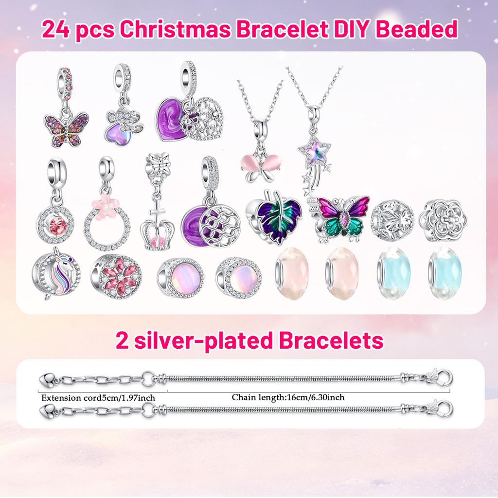 Days Christmas Advent Calendar for Women - Alloy Bracelet Jewelry Set with Surprises, Holiday Countdown Gift