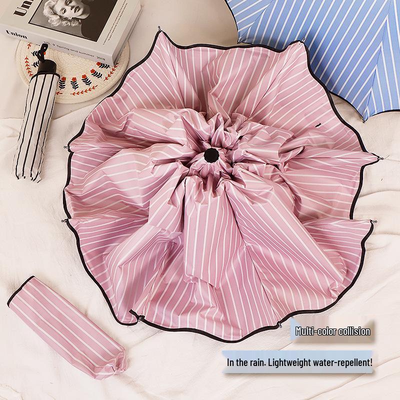 Compact Dual-Use Women's Parasol: Rain & Sun Protection, UV Shield, Korean Style, Fresh Folding Design, Elegant & Practical.