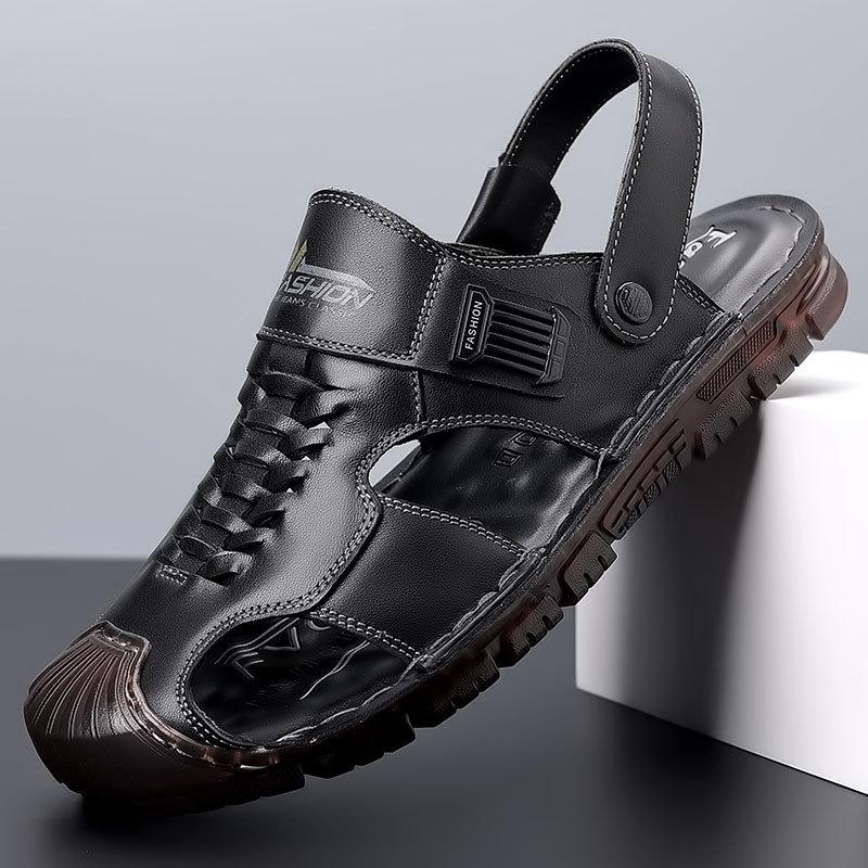 2025 men's shoes summer leather beef tendon sole sandals men's bag head beach shoes summer casual outdoor dual-purpose sandals non-slip