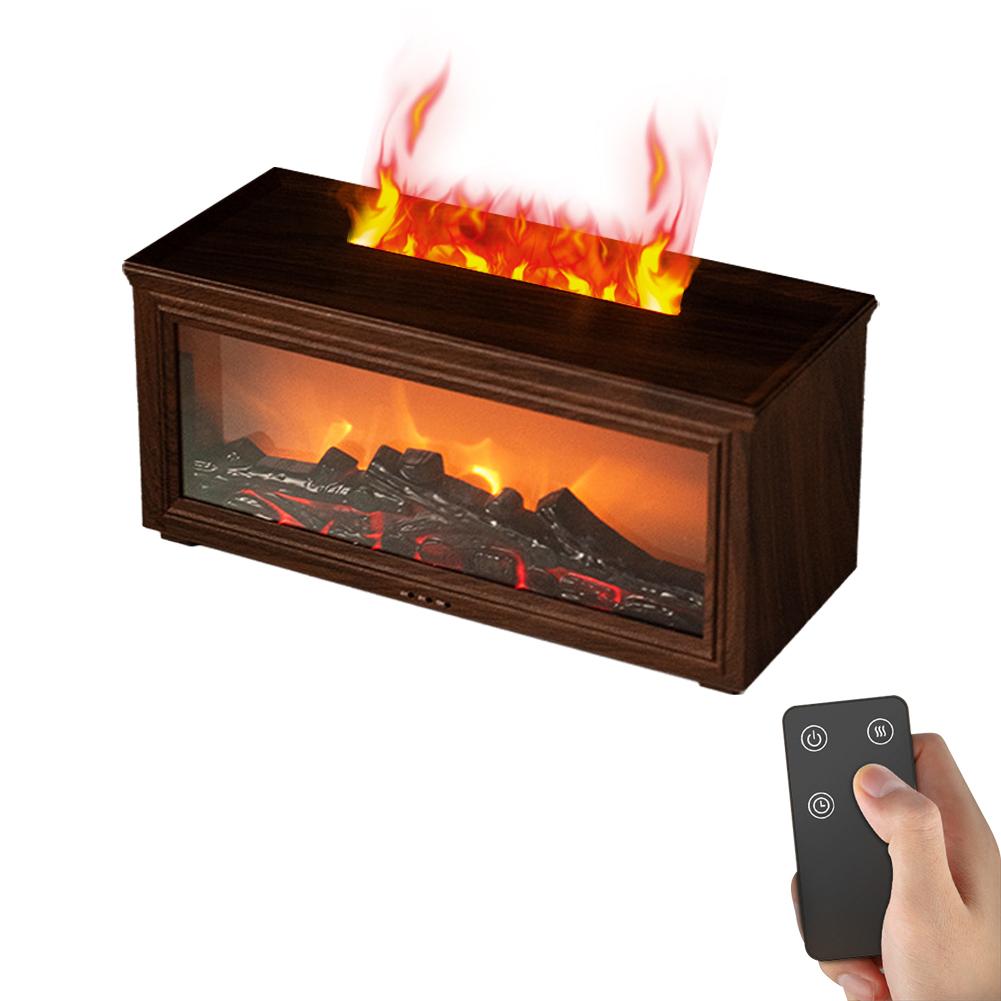 Simulated 3D Fireplace Flame Desktop Essential Oil Diffuser with Remote Control Home Aroma Therapy Humidifier for Relaxation