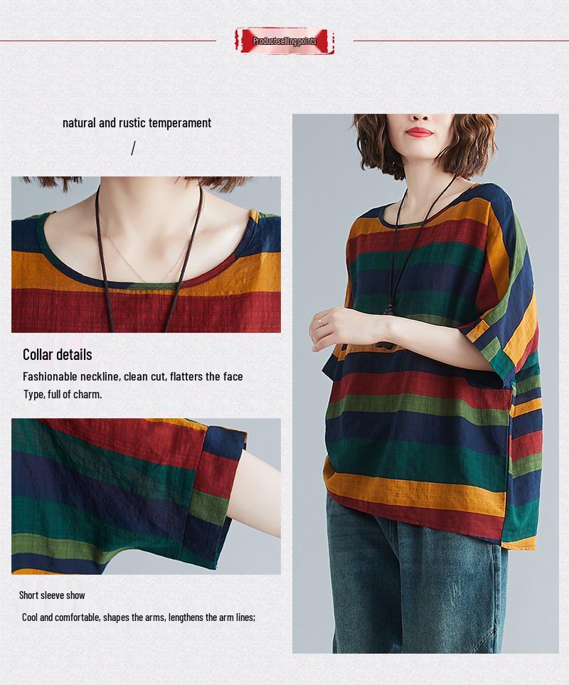 Plus Size Women's Batwing Sleeve Loose T-Shirt - Age-Reducing European & American Style