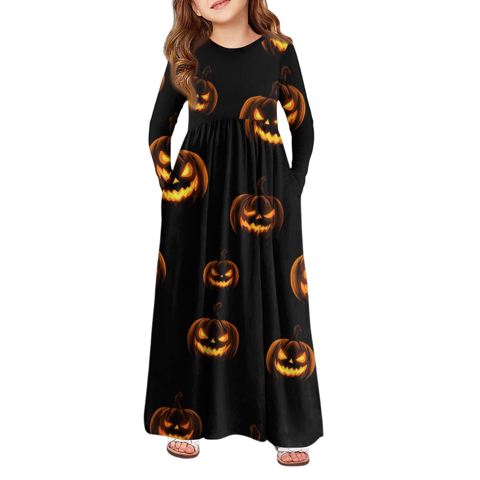

Girls Maxi Dress Halloween Day- Long Sleeve Pocket Dress 130 чорний