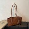Retro PU Leather Shoulder Bags for Women Fall Winter Trend Female Purses Handbags High Quality Tote Underarm Bag with Pendant