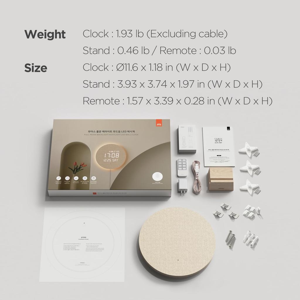mooas Full Moon Backlight Night Light LED Wall Silent Wall 3 Usage Select 2 Ways of Wall Multifunctional LED Alarm Hour Remote 4 Levels of Brightness