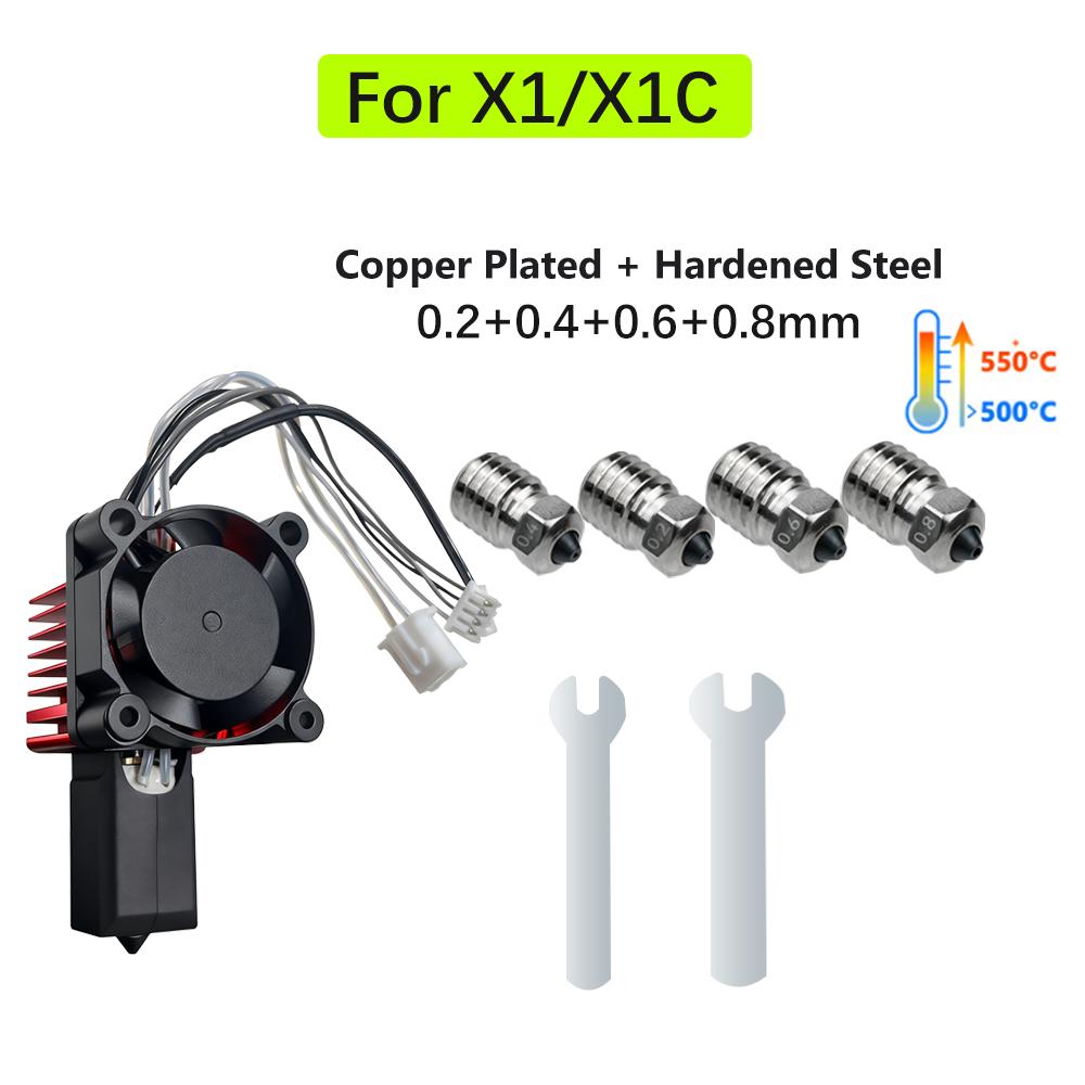 Für Bambu Lab P1S Hotend Komplette Baugruppe Upgrade Gehärteter Stahl Extruder-Kit Für X1 X1C P1P P1S Lüfterdüse X1 Carbon Hot End