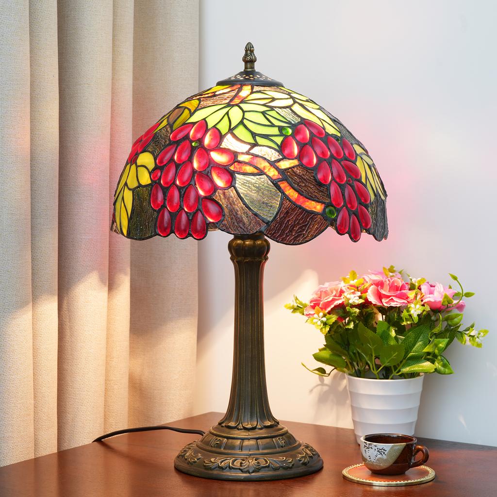 Retro Country Style Stained Glass Desk Light Home Decor Mediterranean Bedroom Bedside Table Lamp Restaurant Bar Cafe Night Light
