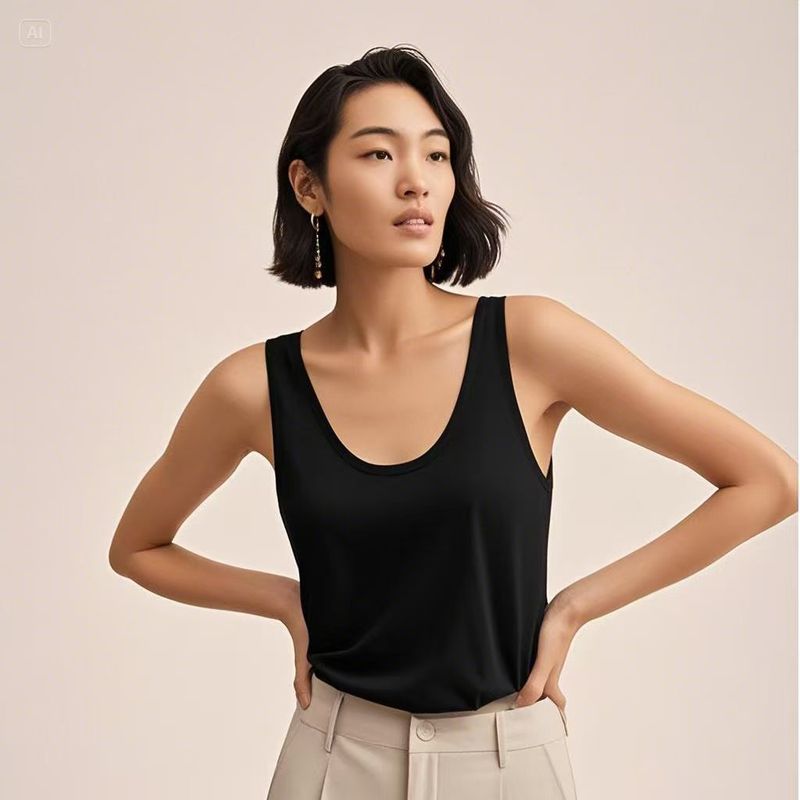 RR & II Linen Vest Top Foreign Trade Big Brand Withdraw from Cupboard Brand Women clothes Fan Luo Fano Export U-Collar Cotton and Linen