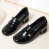 British Style Deep Mouth Block Heels Shoes Women Loafers Bright Leather Spring Autumn Office Mom Soft Leather Shoes