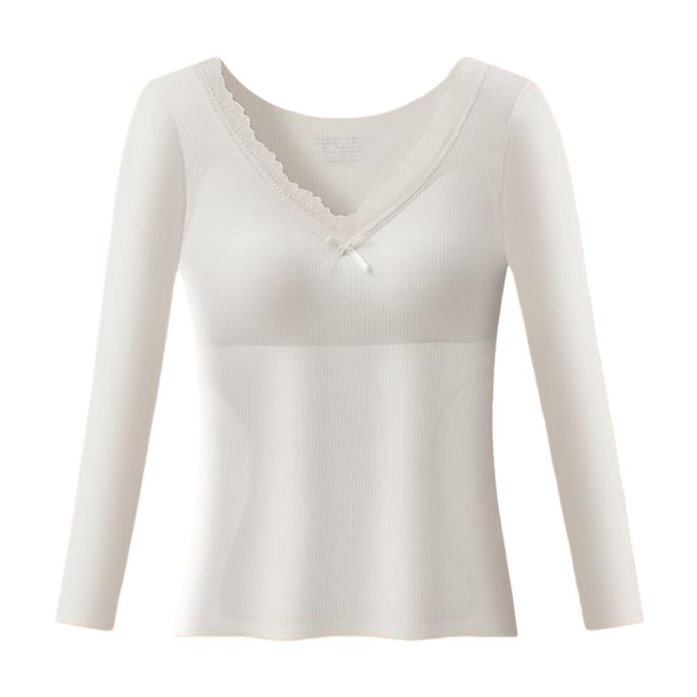 

Lace Women Wool Thermal Clothes V Neck Wool Fleece Thermal Underwear Lingerie Feel Heating Warmth Long Tops Girls Female L білий