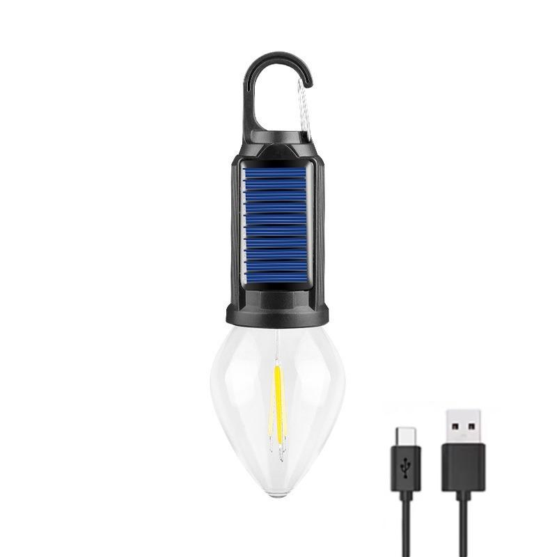 Solar Powered USB Rechargeable Camping Hanging Lamp Waterproof Portable Tent Light Bulb Outdoor Garden BBQ Party Decor Night Lighting