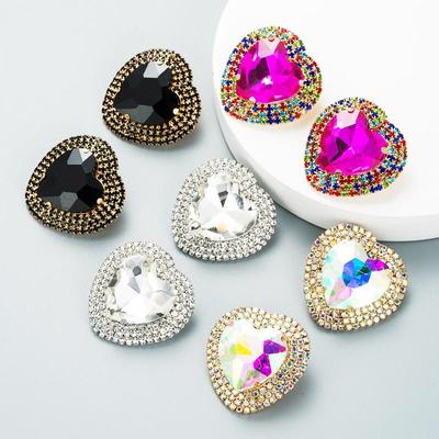 Damen Stecker Ohrringe Übertrieben Legierung Kristall Herz Ohrringe Super Bling Persönlichkeit Ohrringe