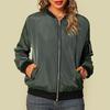 Spring Women Coat Stand Collar Zip-up Elastic Cuff Hem Solid Color Loose Cardigan