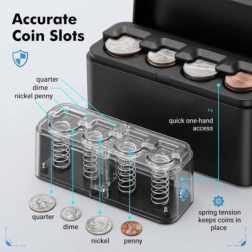 Car Coin Holder, 1-Piece Black Coin Organizer for Car & Truck Accessories, Dashboard Change Keeper