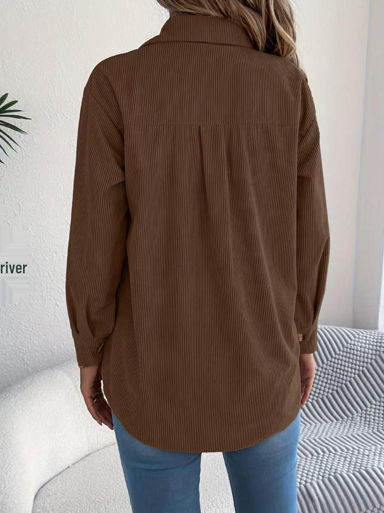 2025 Women's Casual European-American Corduroy Striped Shirt Jacket
