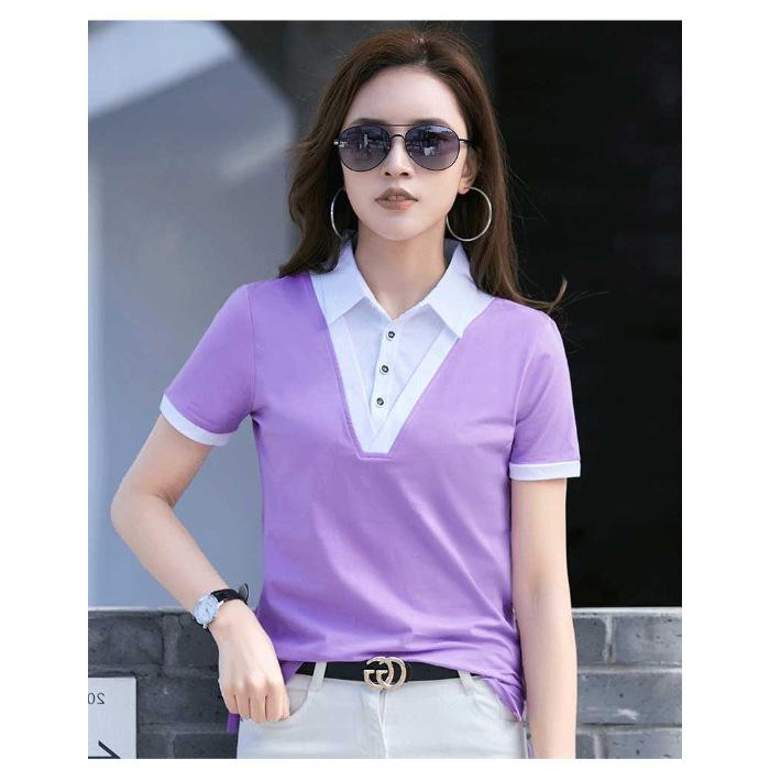Fake two-piece bottoming shirt femininity polo collar short-sleeved top women's t-shirt