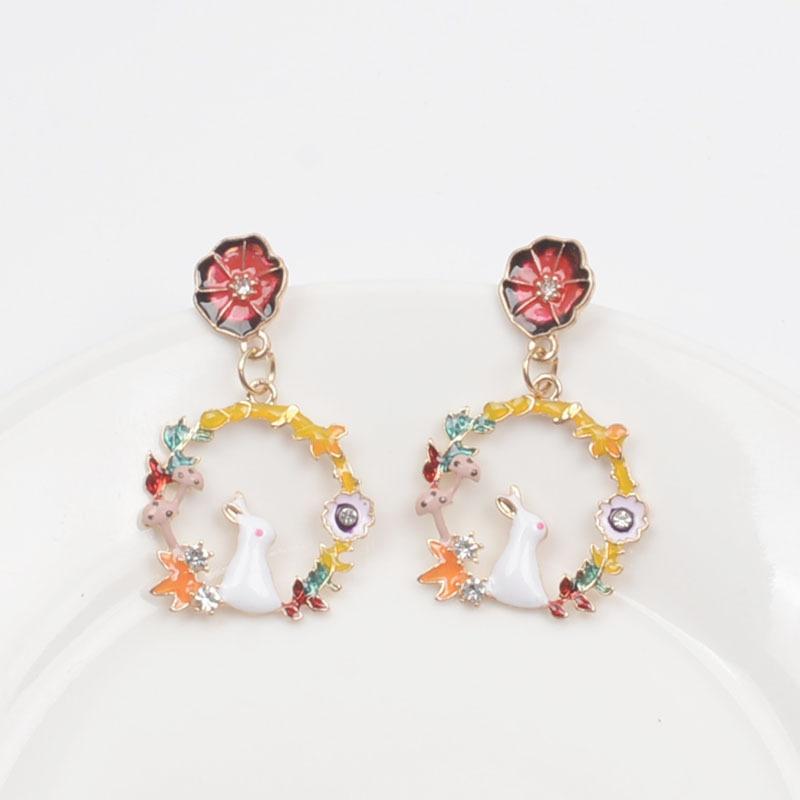 New Exquisite Enamel Glaze Rabbit Mushroom Flower Earrings Earrings Simple and Fresh Personality Cute