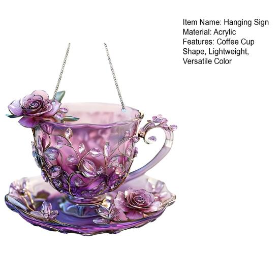 Yousheng Coffee Cup Pendant with 60cm Metal Chain Hanging Decoration Acrylic Teacup Kitchen Wall Art Home