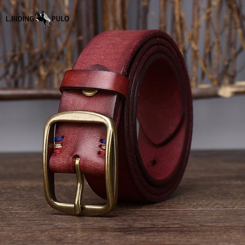 Vintage Handmade Men's Leather Belt Top Layer Pure Cowhide Copper Buckle Jeans Leather Belt