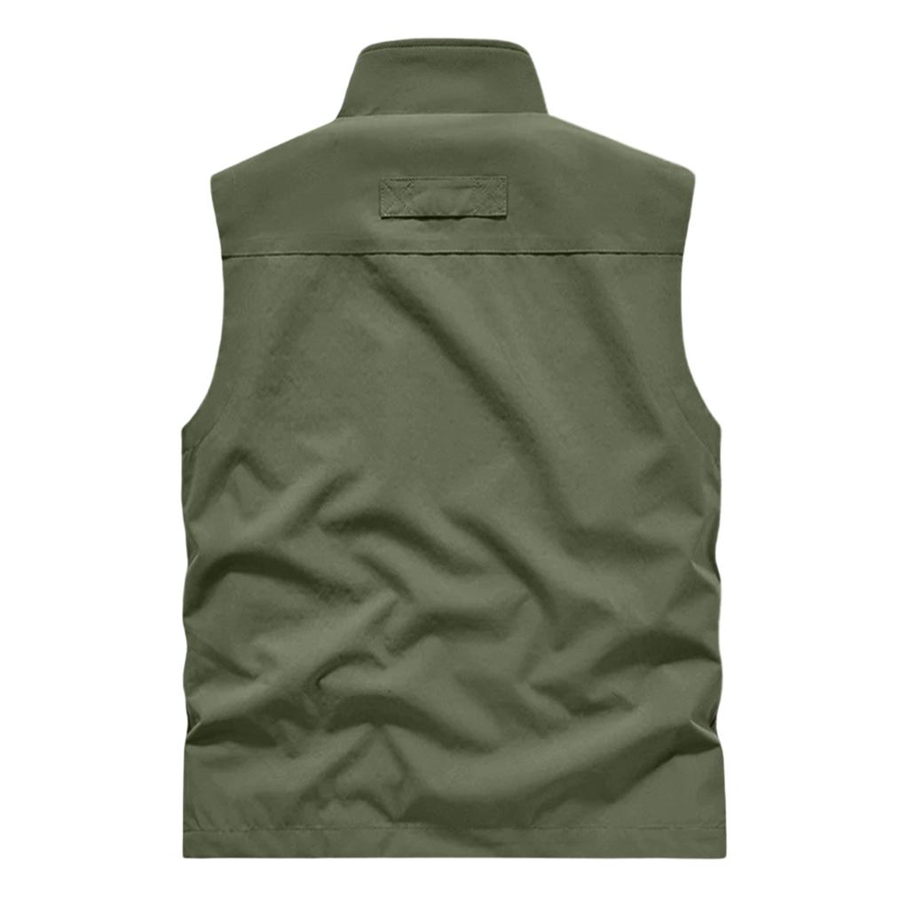 Gilet Leggero Senza Maniche da Uomo Multi Tasche Giacca Utility da Esterno per Pesca Escursionismo Collo Alto Chiusura Lampo Frontale