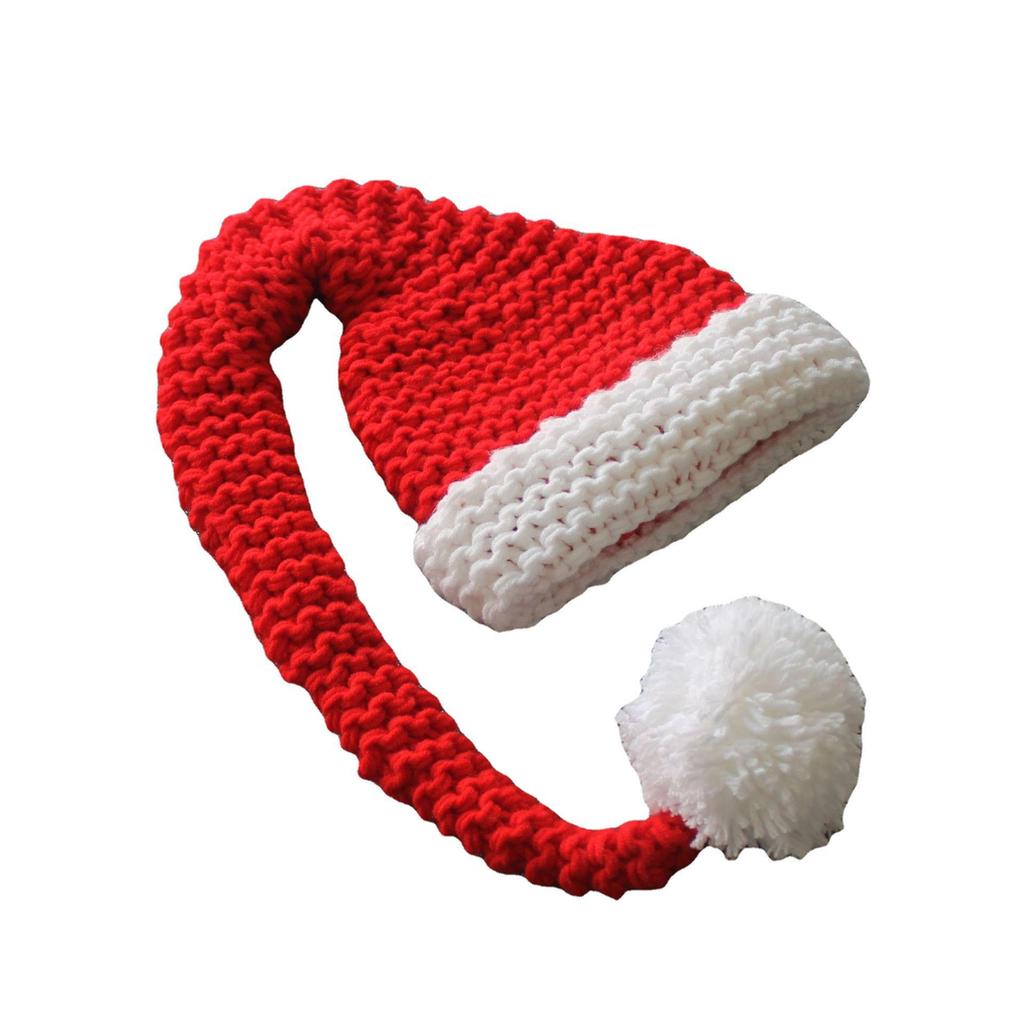 Infant Christmas Knit Photography Hat - Red Long-Tail Styling for Newborn and Children's Photos