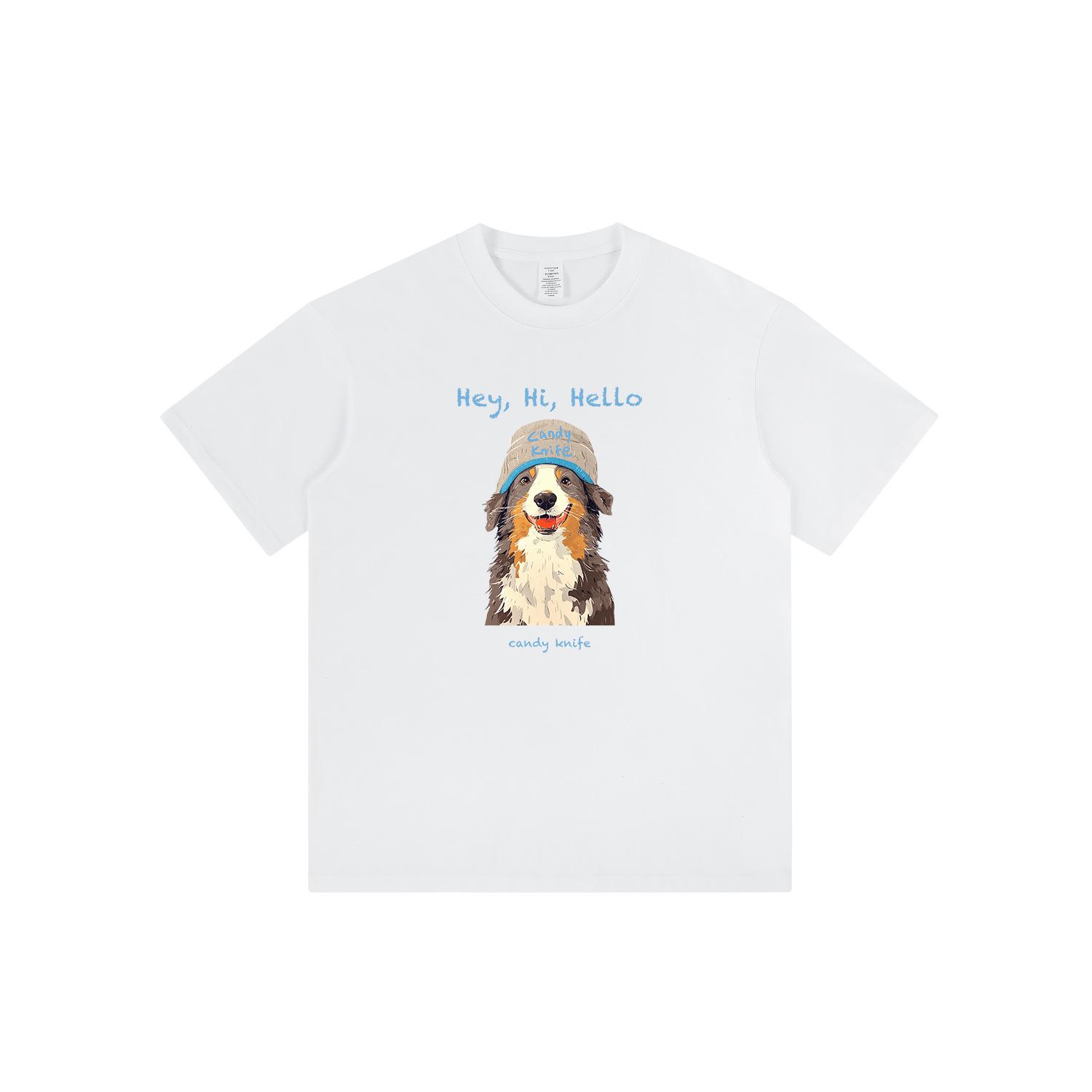 

Unisex Japanese Minimalist Black Cartoon Dog Print Short-Sleeve Tee Large