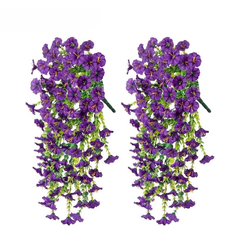 Artificial Faux Plants Flowers Fake Silk Fuchsia UV Resistant Realistic Morning Glory for Hanging Planter Porch Patio Decoration