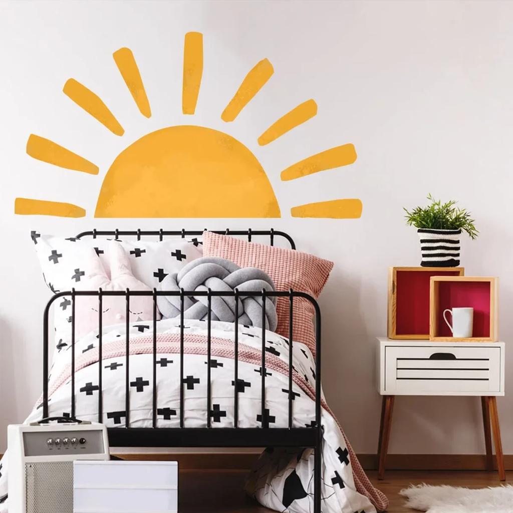Half Sun Wallpaper Decal Sunshine Vinyl Wall Stickers Boho Nursery Baby Room Wall Stickers Self-Adhesive Bedroom Home Decor