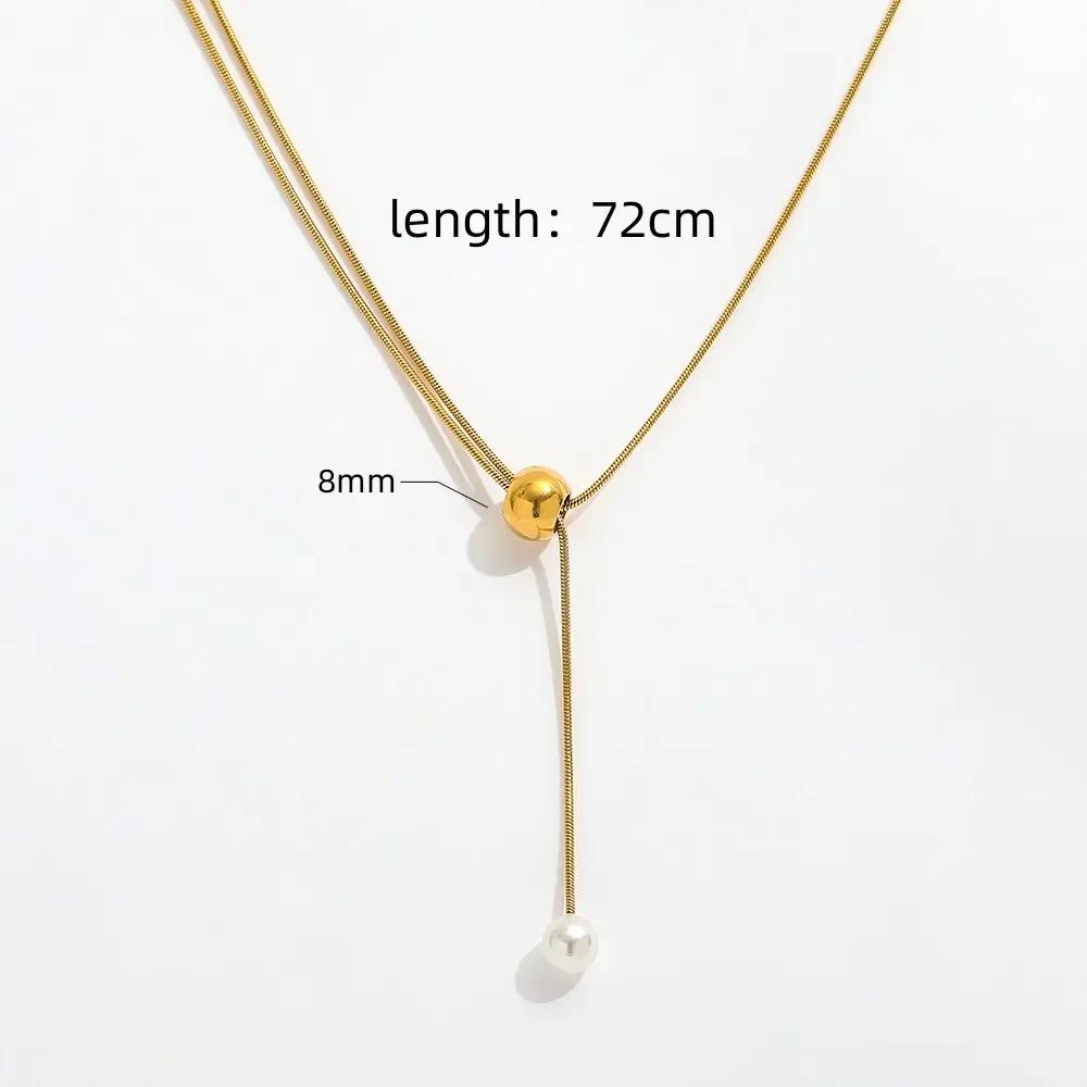 Fenny 18K Gold Plated Elegant Fresh Water Pearl Bead Pendant Sweater Chain Adjustable Stainless Steel Necklace