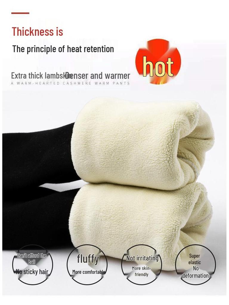 Women's High Waist Extra Thick Lambswool Leggings with Velvet, Winter Warm Cotton Pants, Plus Size