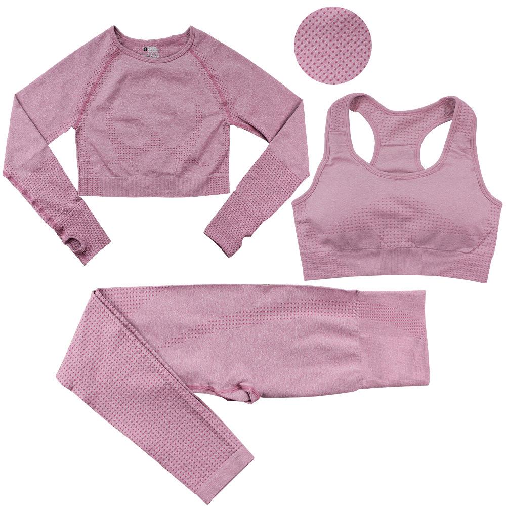 

Безшовний жаккардовий точковий набір для йоги: Бюстгальтер, Топ з довгим рукавом та Штани для жінок Small