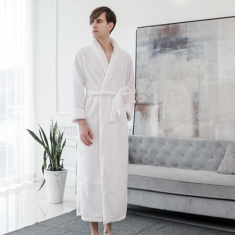 Unisex Thickened Flannel Bathrobe – Autumn/Winter Coral Fleece Pajamas, Plus Size