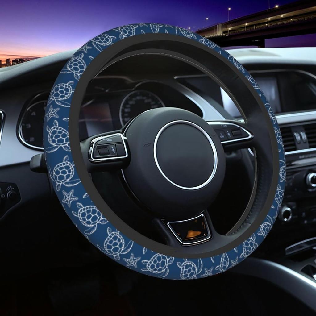 Pink Black Leopard Cheetah Print Steering Wheel Cover, Cute Anti-Slip Breathable Car Accessories Interior Elastic Steering Wheel Cover for Women Fit