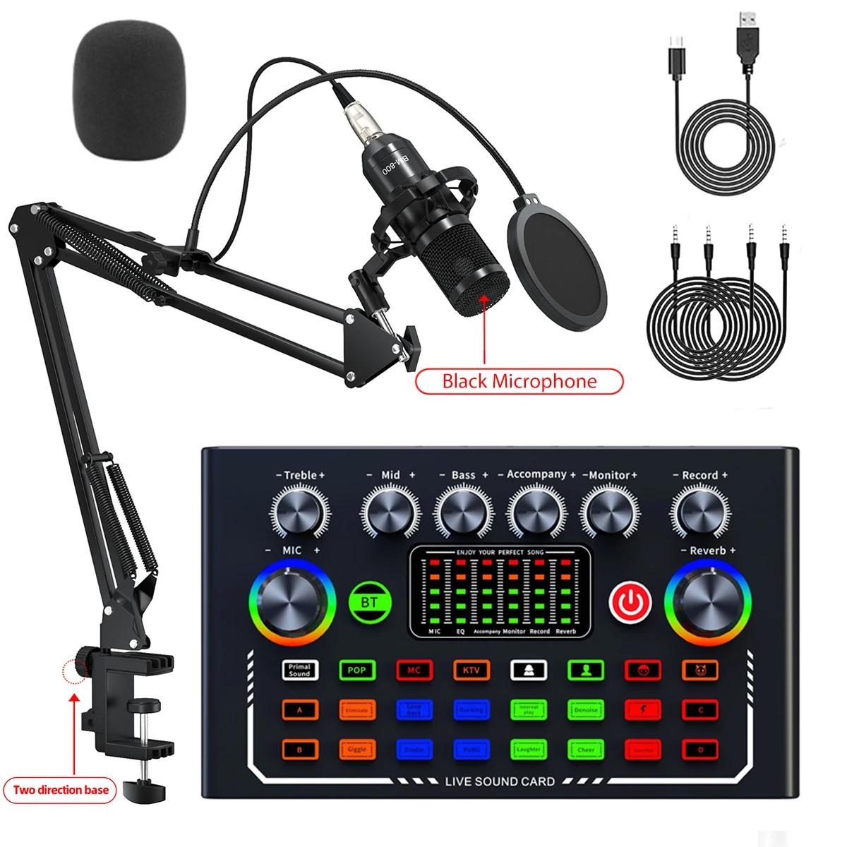 

F009 Sound Card Set Live Broadcast Bluetooth Audio Recording DJ Mixer with Microphone Set Device for Smartphone Live Streaming