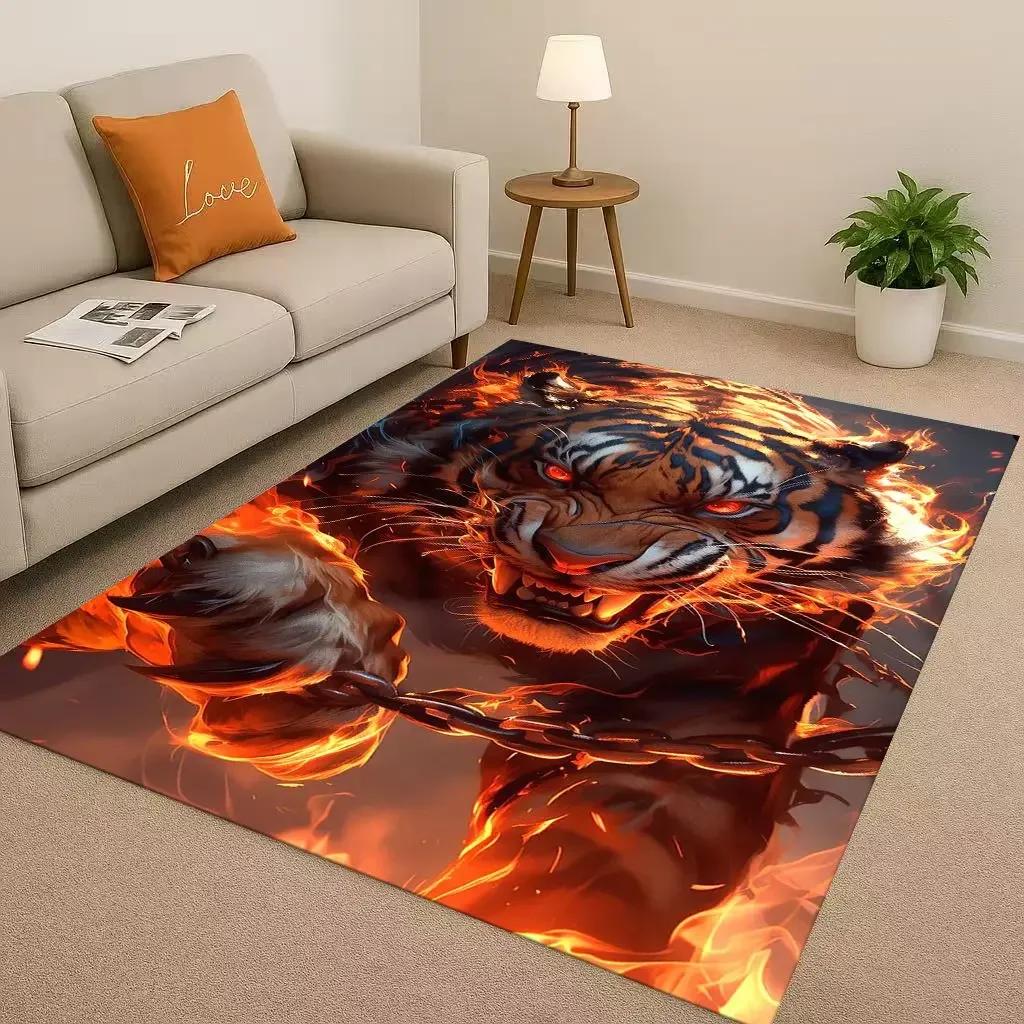 Classic Tiger Lion Beast Art Cartoon Living Room Non-Slip Area Rug Carpet For Bedroom Playroom Sofa,Home Decor Doormat Gift