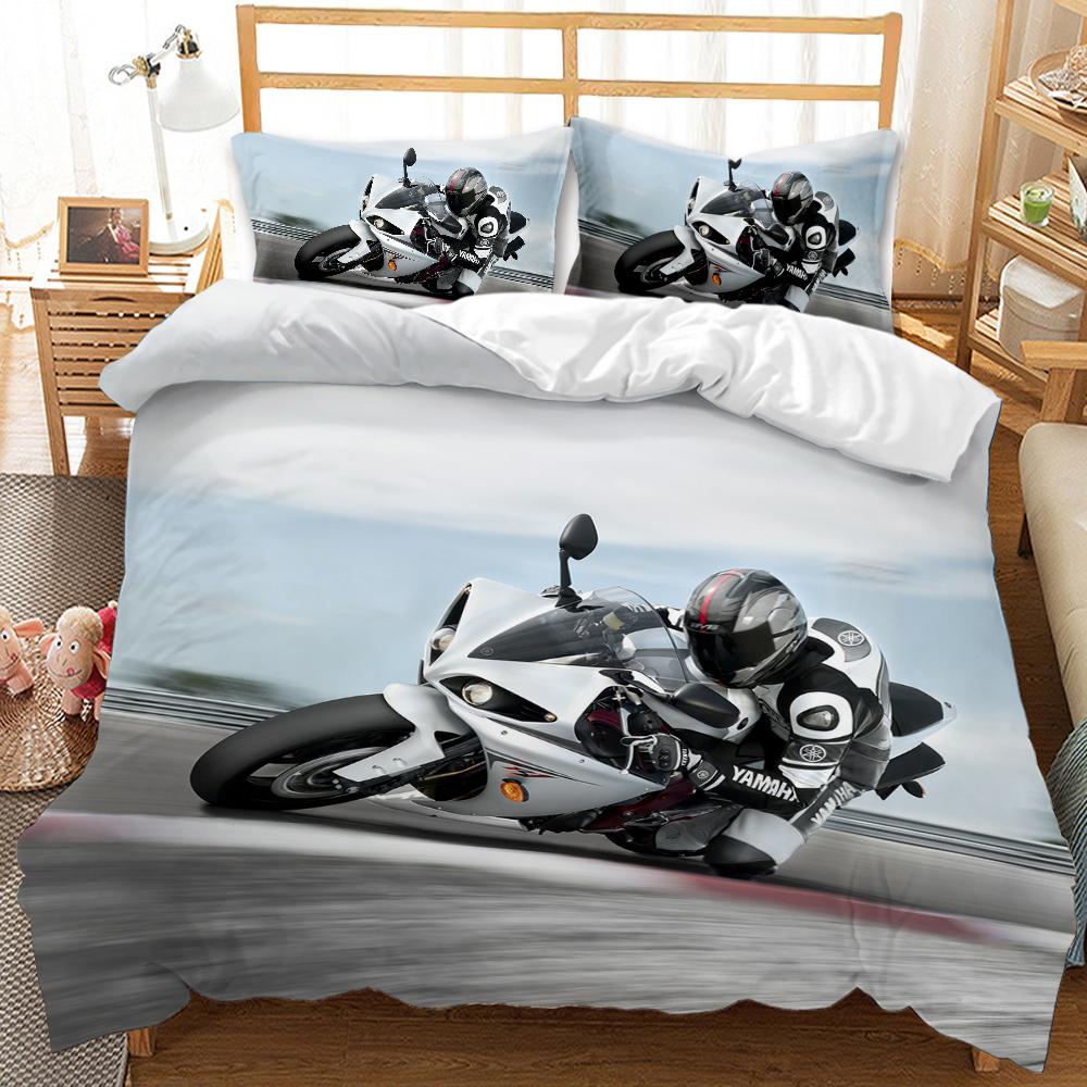 Motorbike Comforter Cover Set Queen Size, Boys Motocross Rider Duvet Cover, Teens Racing Motorcycle Dirt Bike Bedding Set Child