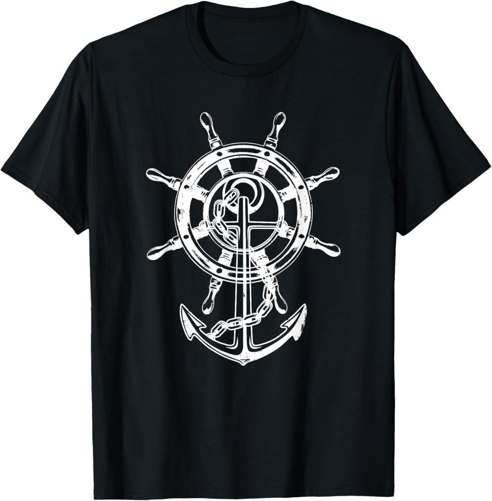 Anchor Rudder Cool Sailing Design Embroidery TShirt Short Sleeve Suitable for Both Men and Women Fashionable Clothing