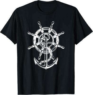 Anchor Rudder Cool Sailing Design Embroidery TShirt Short Sleeve Suitable for Both Men and Women Fashionable Clothing