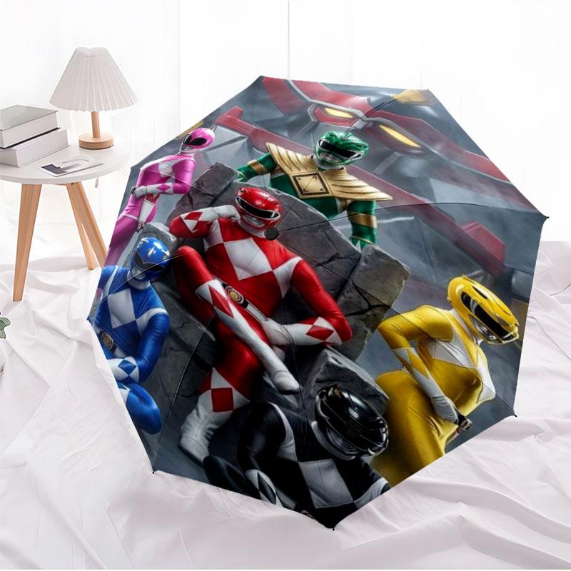 Power Rangers Umbrella Windproof Automatic Folding Umbrella Cartoon Superhero Rain Umbrella for Kids Boys Gift