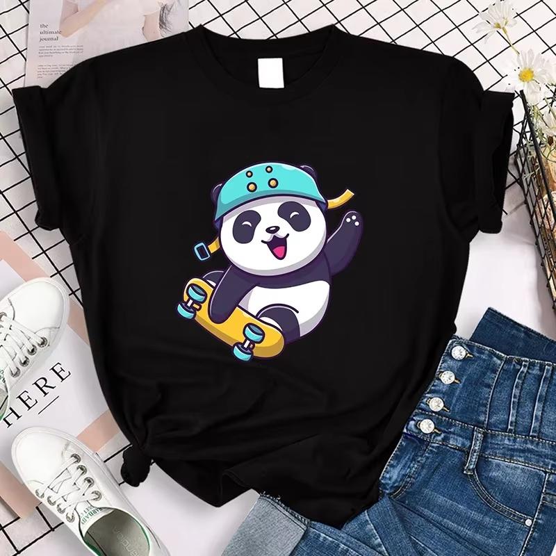Summer Sleeve Cartoon Casual Creative Tshirt Vintage Round Neck Clothes Funny Cute Panda Printed T Shirt