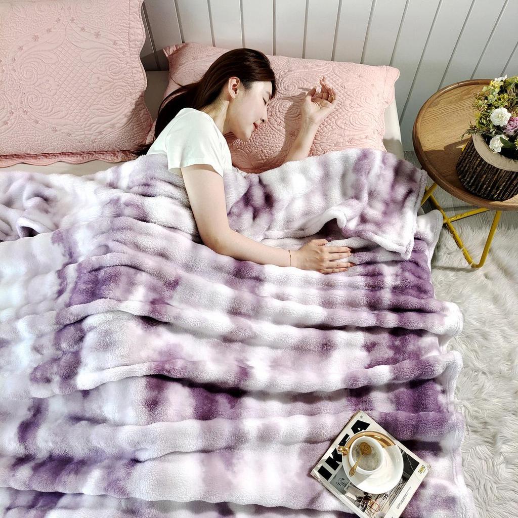 Bunte Marmormuster-Decke aus Kunsthasenfell und Flanell-Fleece - Große Sofabezug