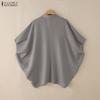 ZANZEA Women Casual Turn Down Collar Batwing 3/4 Sleeve Loose Blouse