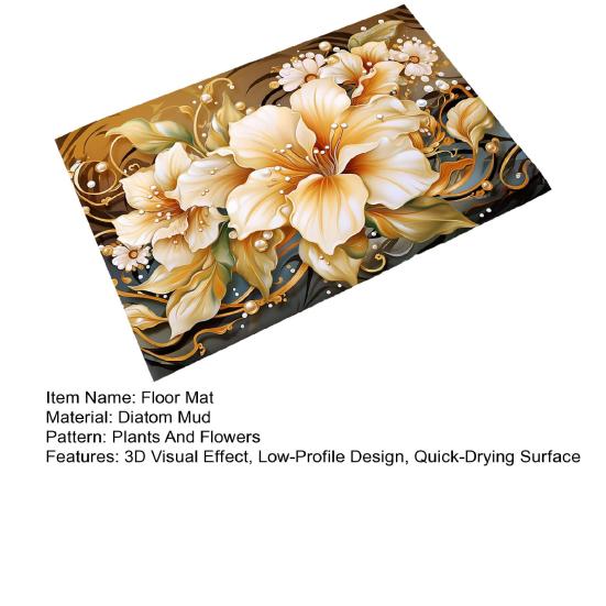 Floor Mat 3D Flower Pattern Non-Slip Rubber Backing Absorbent Quick-Drying Rug Bathroom Kitchen Laundry