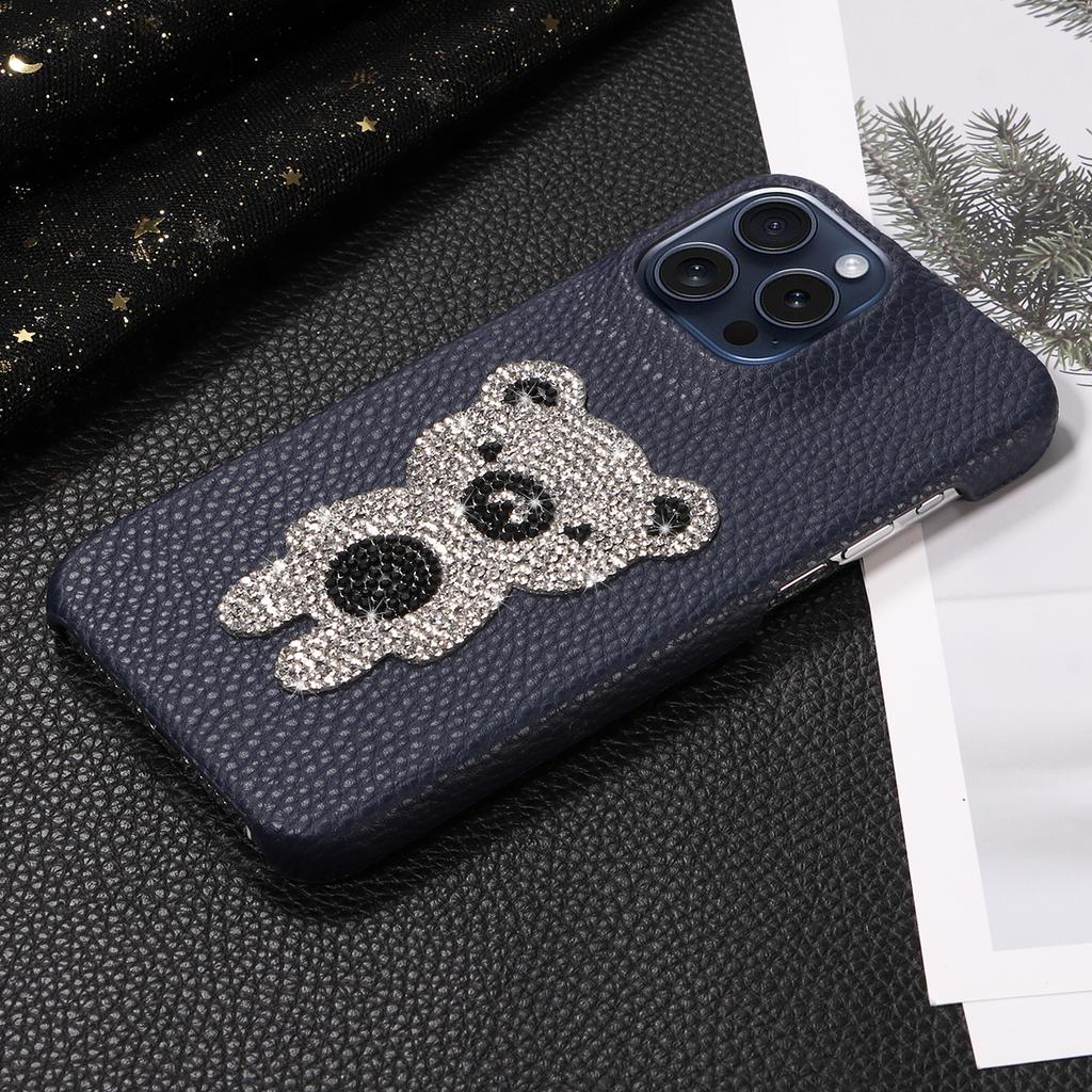 Handyhülle aus Kunstleder mit Diamant-Bärenmuster für iPhone16 15 14 13 12 11Pro Pro Max Plus X XR XS Max7 8 Serie Sturzsichere Hülle