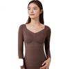 Cashmere Silk Women's Thermal Underwear, Autumn Top with Chest Pads, No Bra Needed, Slim-Fit Base Layer, Camel Color