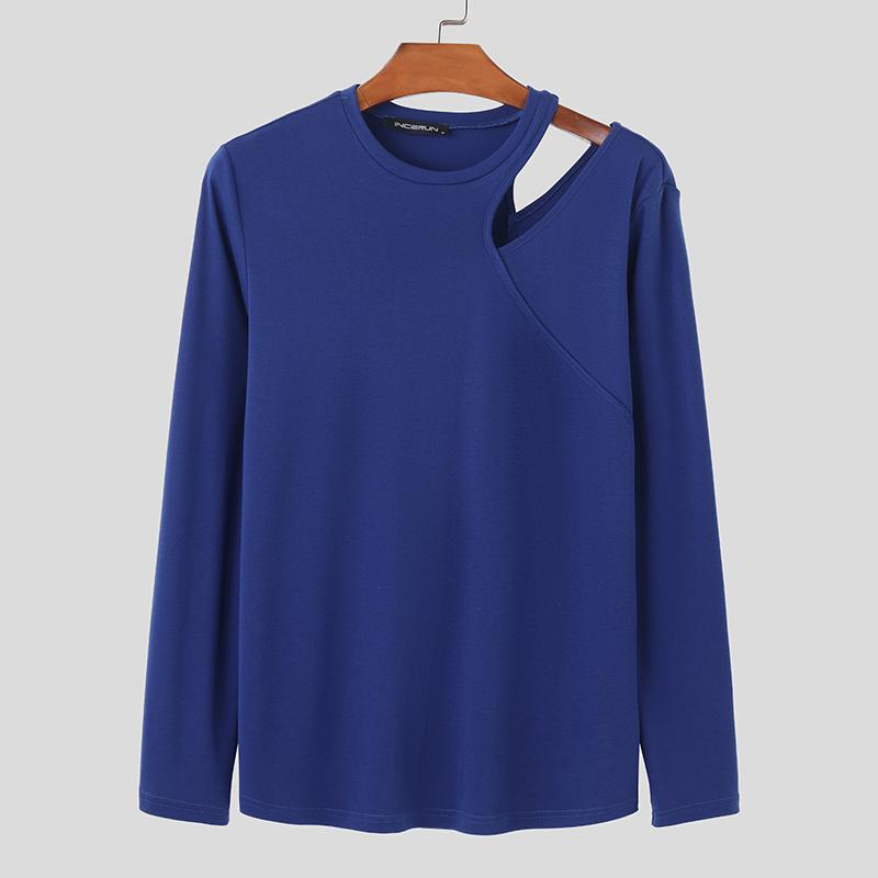 INCERUN Men Spring Long Sleeve Cutout Basics Casual Tops Undershirts