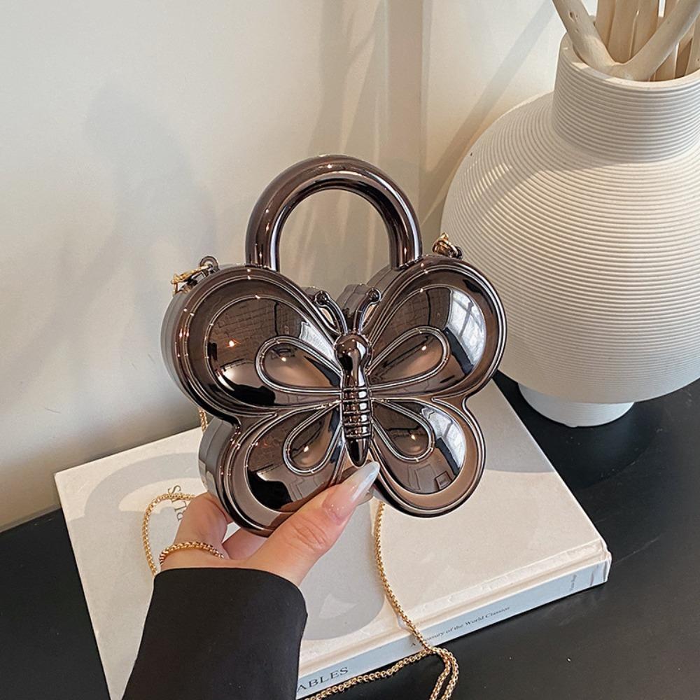 Stylish Butterfly Shape Shoulder Bag Luxury Acrylic Evening Bag Metal Chain Shiny Handbag Everyday Outfits Party Wedding