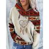 Women's casual fashion round neck pullover hoodie Western ethnic style retro print women's sweater hoodie