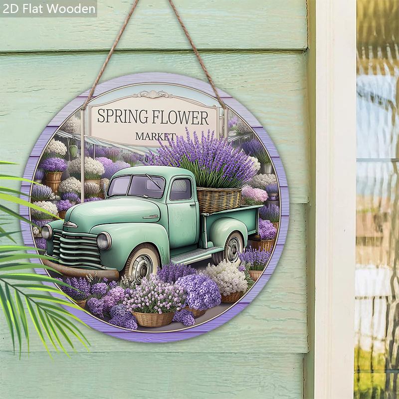 Rustic Wooden Sign with Lavender Pattern - Charming Decorative Hanging Plaque for Front Door, Wall Decorative Hanging Ornament